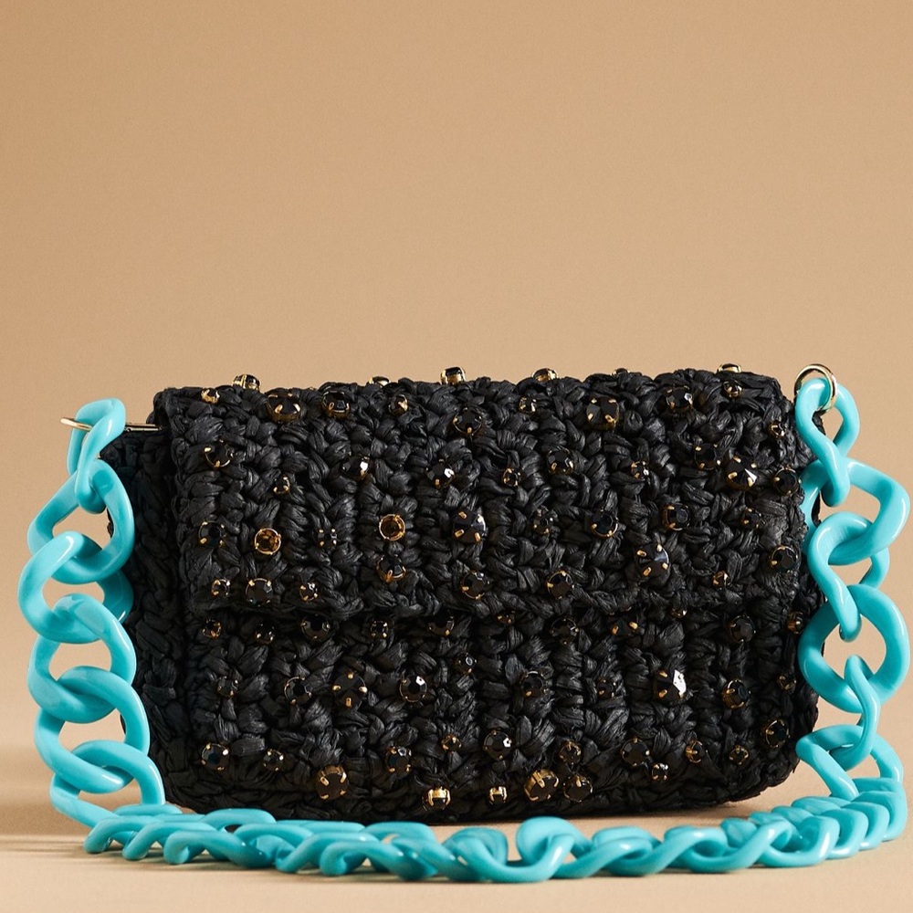 Anthropologie Black and Blue Shoulder Bag